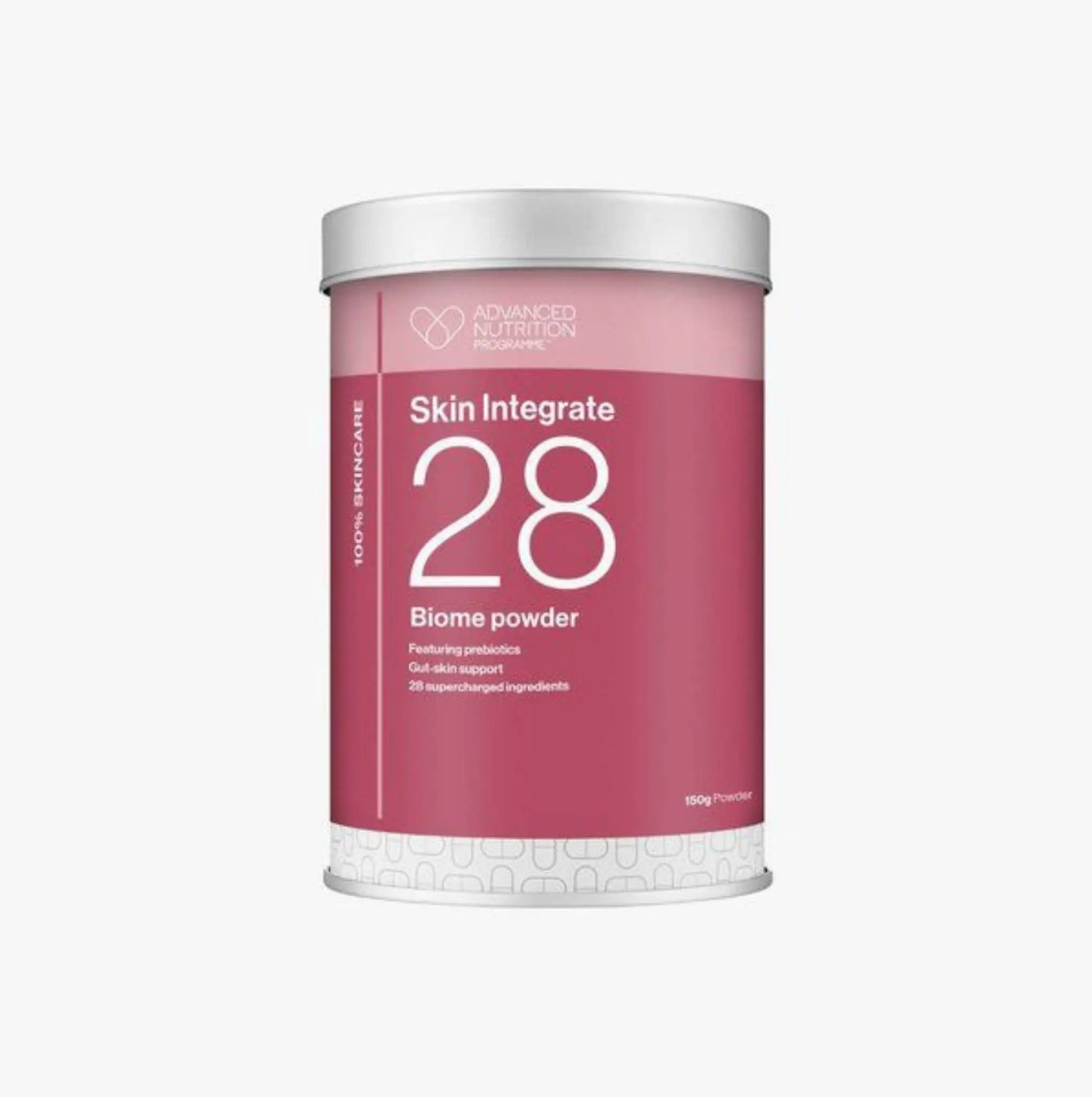 Skin Integrate 28 Biome Powder bottle and scoop, Advanced Nutrition Programme gut-skin supplement
