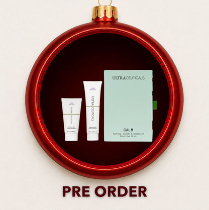 Ultraceuticals Ultra Calm gift set displayed inside a red Christmas bauble
