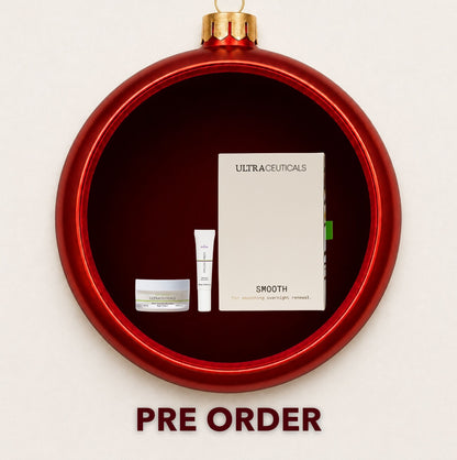 Ultraceuticals Ultra Smooth gift set displayed inside a red Christmas bauble