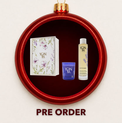 Yon-Ka Absolute Relax gift set displayed inside a red Christmas bauble