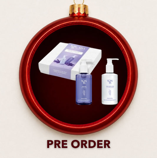 Yon-Ka Hand Duo gift set displayed inside a red Christmas bauble